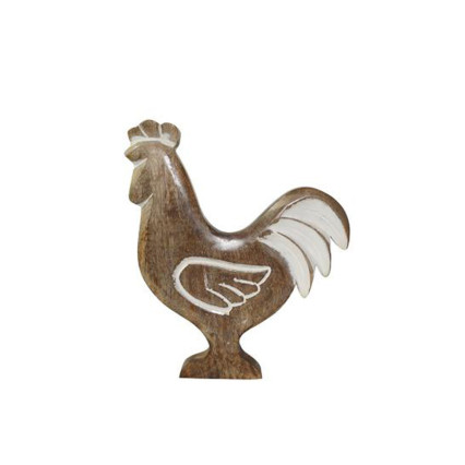 10"H Mango Wood Carved Rooster - Brown