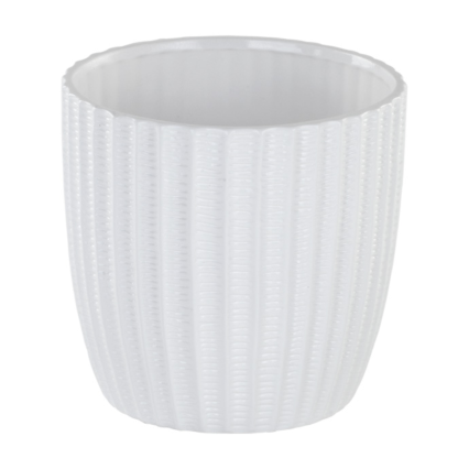 6" White Ribbed Ceramic Planter