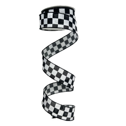 1.5" x 10yd Black & White Checkered Ribbon