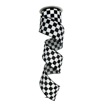 2.5" x 10yd Black & White Checkered Ribbon