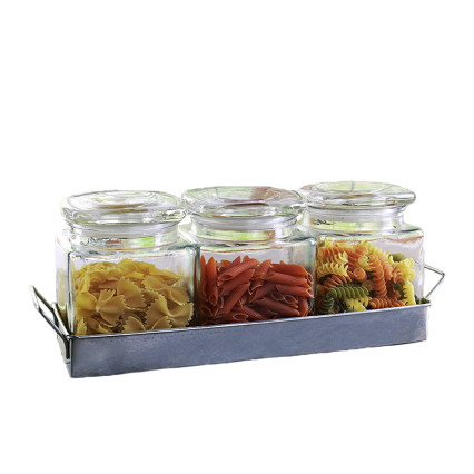 Country Hill 3 Piece Glass Canister Set w/Metal Caddy