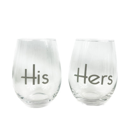 18.5 oz His & Hers Stemless Wine Glasses - Set of 2
