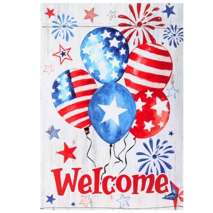 Patriotic Welcome Balloons Double Sided Garden Flag