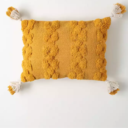 Gold Tufted Tasseled Lumbar Pillow