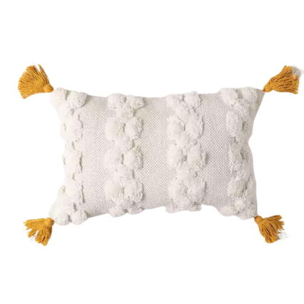 Gold & Cream Tufted Tasseled Lumbar Pillow