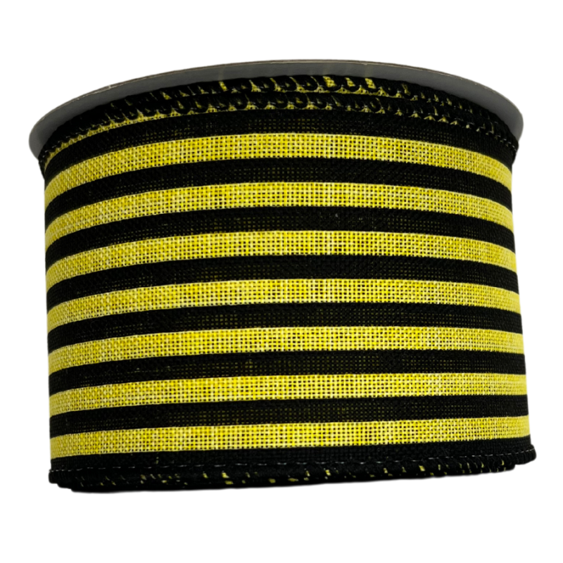 2.5" x 10yd Black and Yellow Horizontal Striped Ribbon