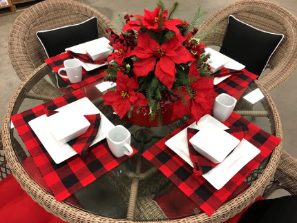 CHRISTMAS PICKS White and Red Buffalo Check Poinsettia Pick