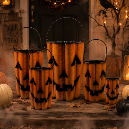 Metal Jack-O-Lantern Buckets
