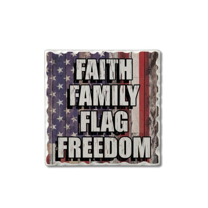 4 Pack Square Stone Coasters - Faith, Family, Flag, Freedom