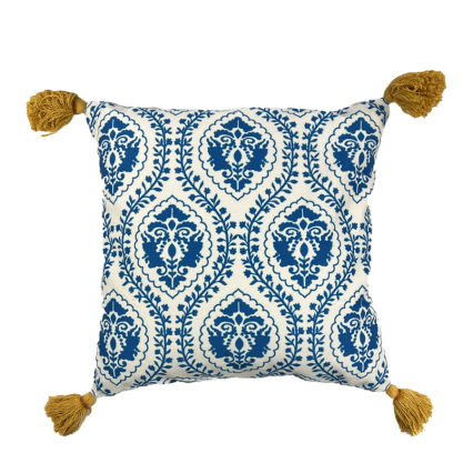 20"  Blue Fleur De Lis with Tassels Indoor Pillow