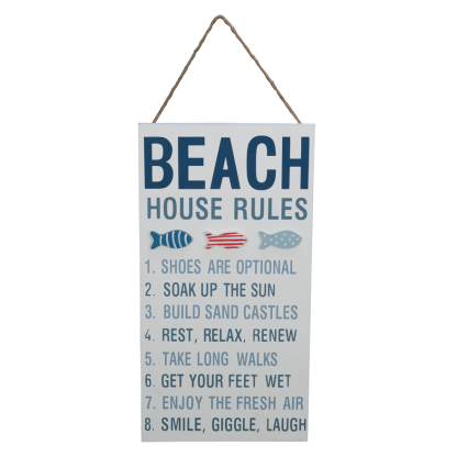 15.75"H Wood Beach House Rules Plauqe