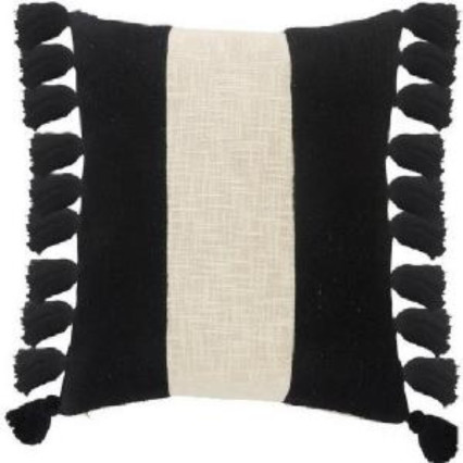 20" White & Black Stripe Indoor Pillow w/Tassels