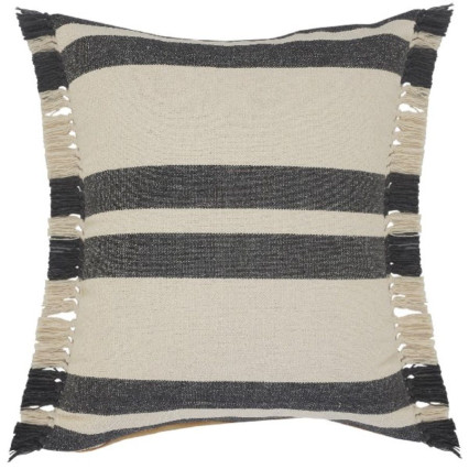 20" Frost/Gray Striped Indoor Pillow w/Fringe