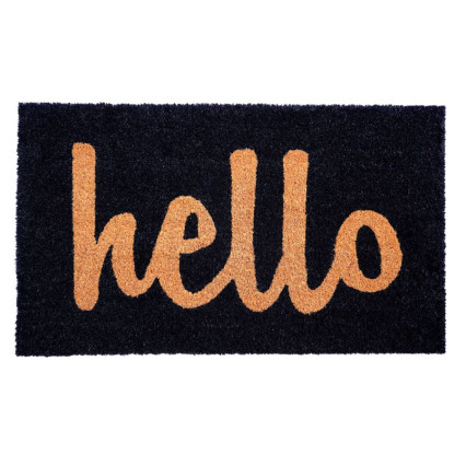 Hello on Black Doormat