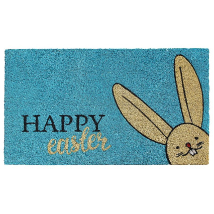 Happy Easter Bunny on Blue Doormat