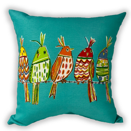 17" Birds on Turquoise Outdoor Pillow