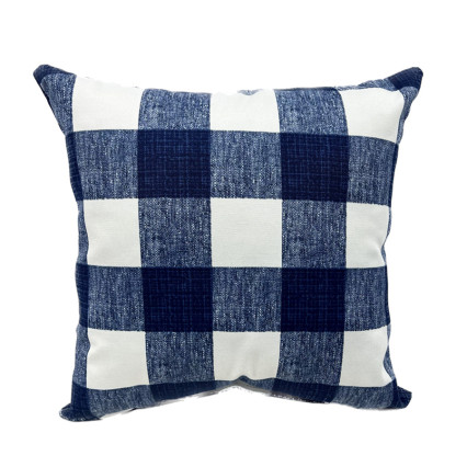 17" Navy Buffalo Plaid Outdoor Pillow