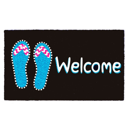Welcome Flip Flops On Black Doormat
