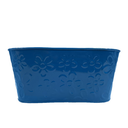 10"L Metal Oval Planter- Blue