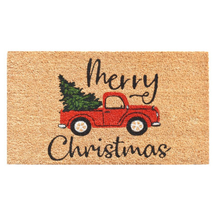 Merry Christmas Red Truck Doormat