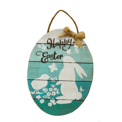 15" Wood Hanging Happy Easter Egg - Blue