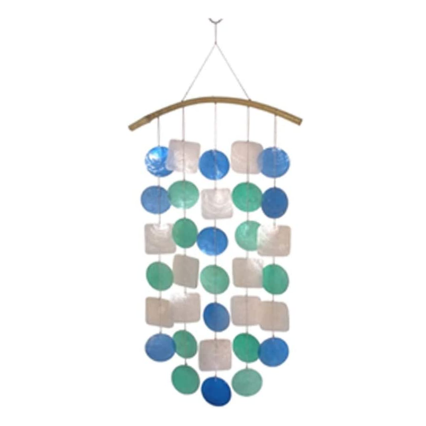 23" x 9" Capiz Shell Windchime- Blue/Green/White