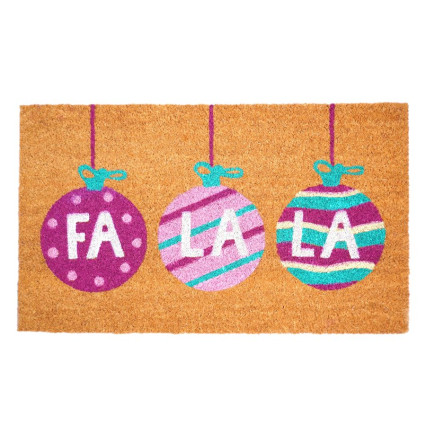 Fa La La Ornaments on Natural Doormat