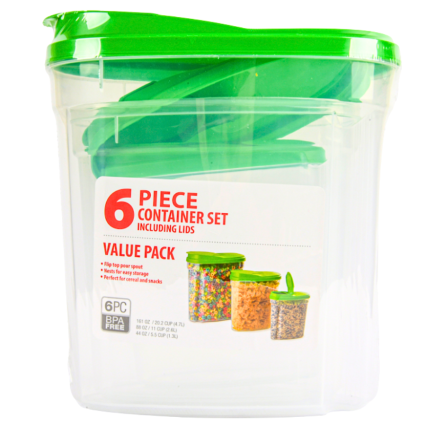 6 Piece Plastic Oval Ceral Containers w/ Lids