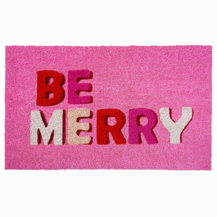 Be Merry on Pink Background Doormat