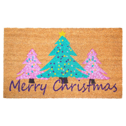 Merry Christmas Colorful Trees Doormat