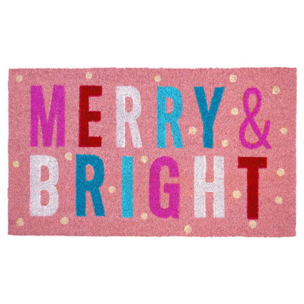 Merry & Bright on Pink Doormat