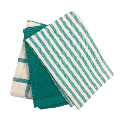 Teal Patterned Kitchen Towels - 3 Set