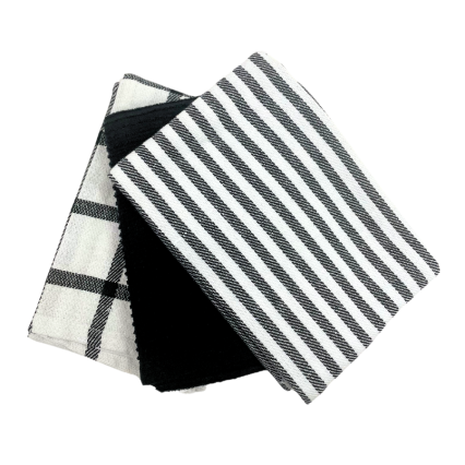 Black Patterned Kitchen Towels - 3 Set