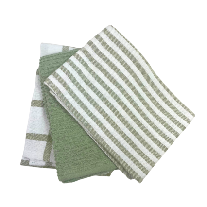 Green Patterend Kitchen Towels - 3 Set