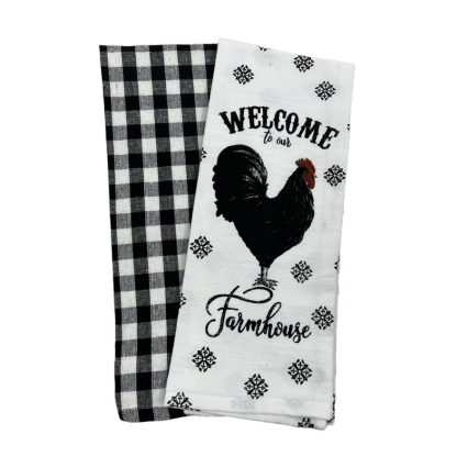 2pk Rooster Check Kitchen Towel Set