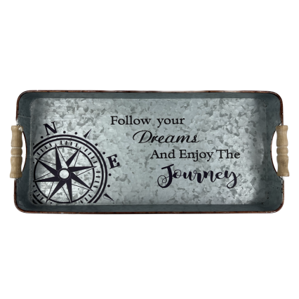 19"L Metal Tray with Wood Handles-Journey