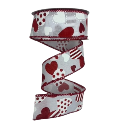 1.5" x 10Y Valentine's Red and White Hearts