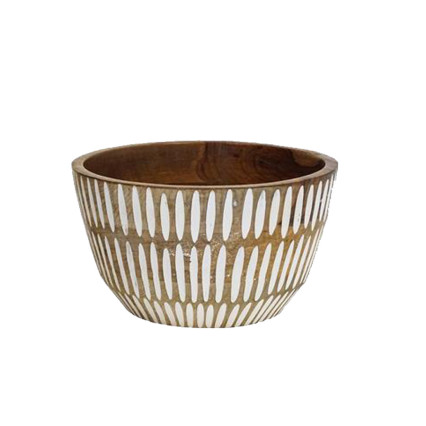 10" Wooden Nesting Bowl w/White Accents