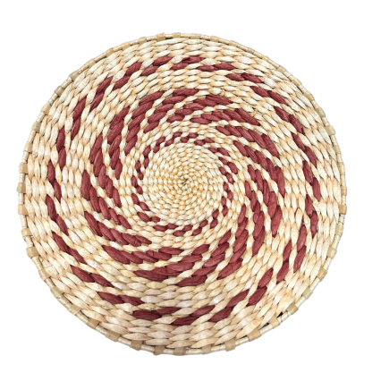 Natural Woven Basket/Wall Decor - Red Border Swirl
