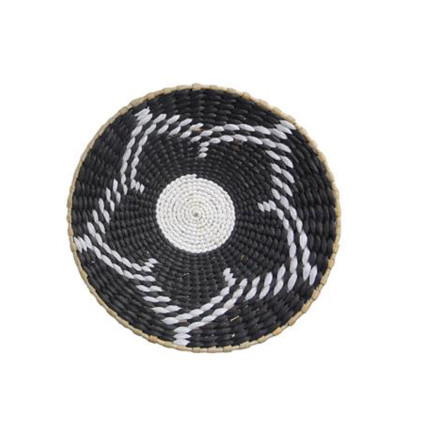 Natural Woven Basket/Wall Decor - Black w/White Flower Detail