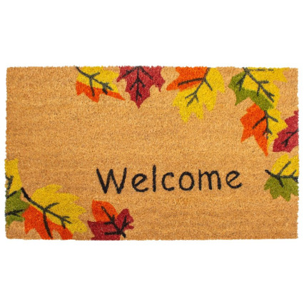 Welcome With Leaves Coir Doormat