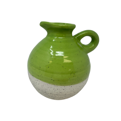 5" x 4" Green & White Round Stoneware Pitcher Vase