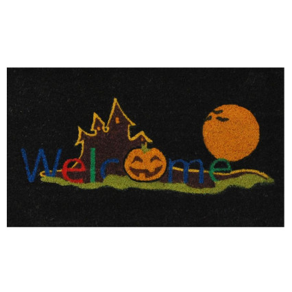 Colorful J-O-L Welcome on Black Doormat