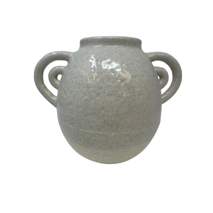 6" x 6" Crock Style Stoneware Beige Vase with Two Handles