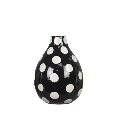 Stoneware Black Vase with White Polka Dots