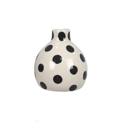 Stoneware White Vase with Black Polka Dots