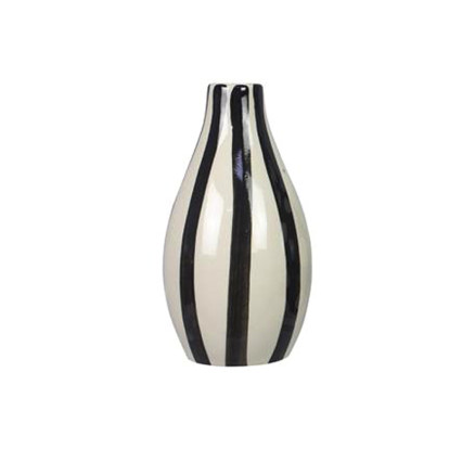 Stoneware White Vase with Black Stripes