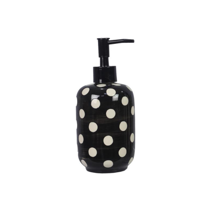 Stoneware Black Lotion Pump W/White Polka Dots