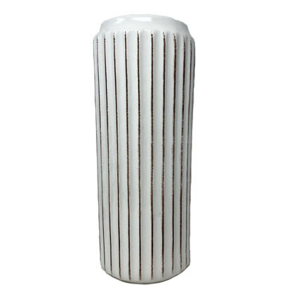 13"H Ceramic Vase Corrugated Body - Distressed White
