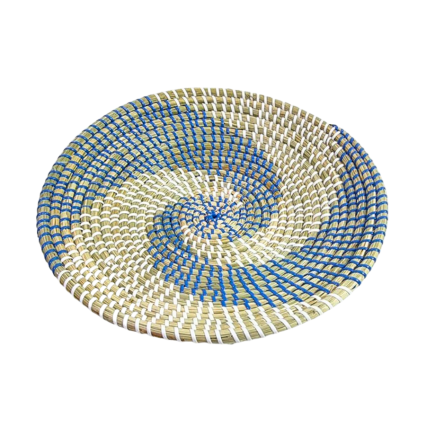 9.5" Natural Woven Basket/ Wall Decor - Blue & White Swirl